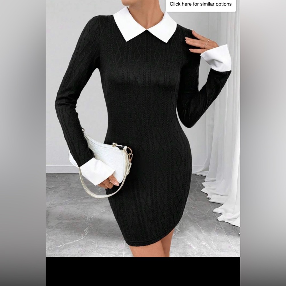 SHEIN Black Sweater Dress with White Collar and Cuffs